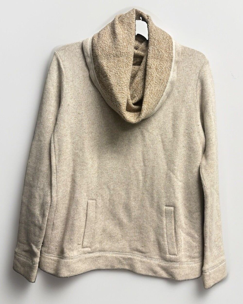 J. Crew Cowlneck Wool Pullover Sz S Oversized Grey Beige casual cozy kangaroo